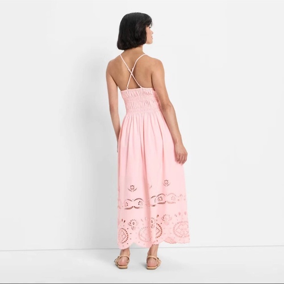 Women's Eyelet Maxi A-Line Dress - Future Collective Light Pink L - Picture 2 of 10